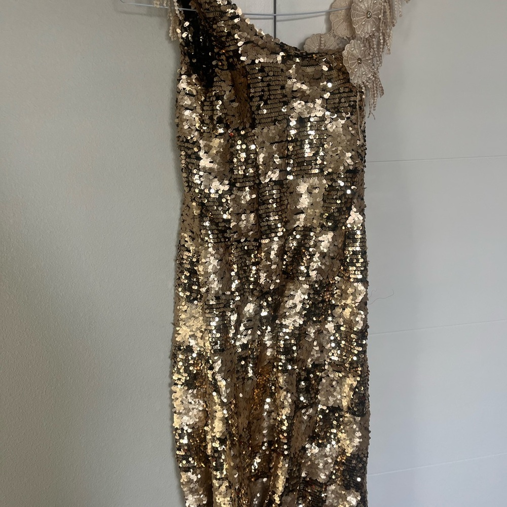 Gold Sequin One-Shoulder Dress
